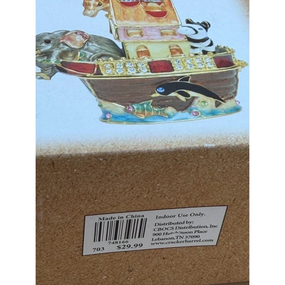 Cracker Barrel Jeweled Noah's Ark Hinged Trinket Box Animals w/ Box